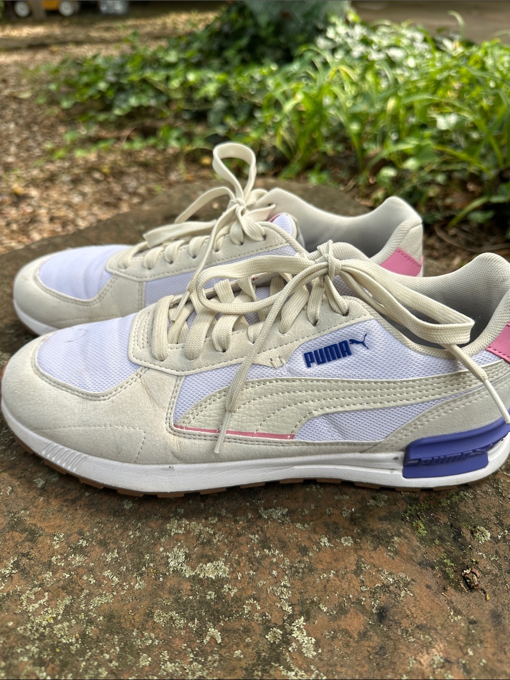 Puma Cream White Sneakers with Pink and Purple Accents